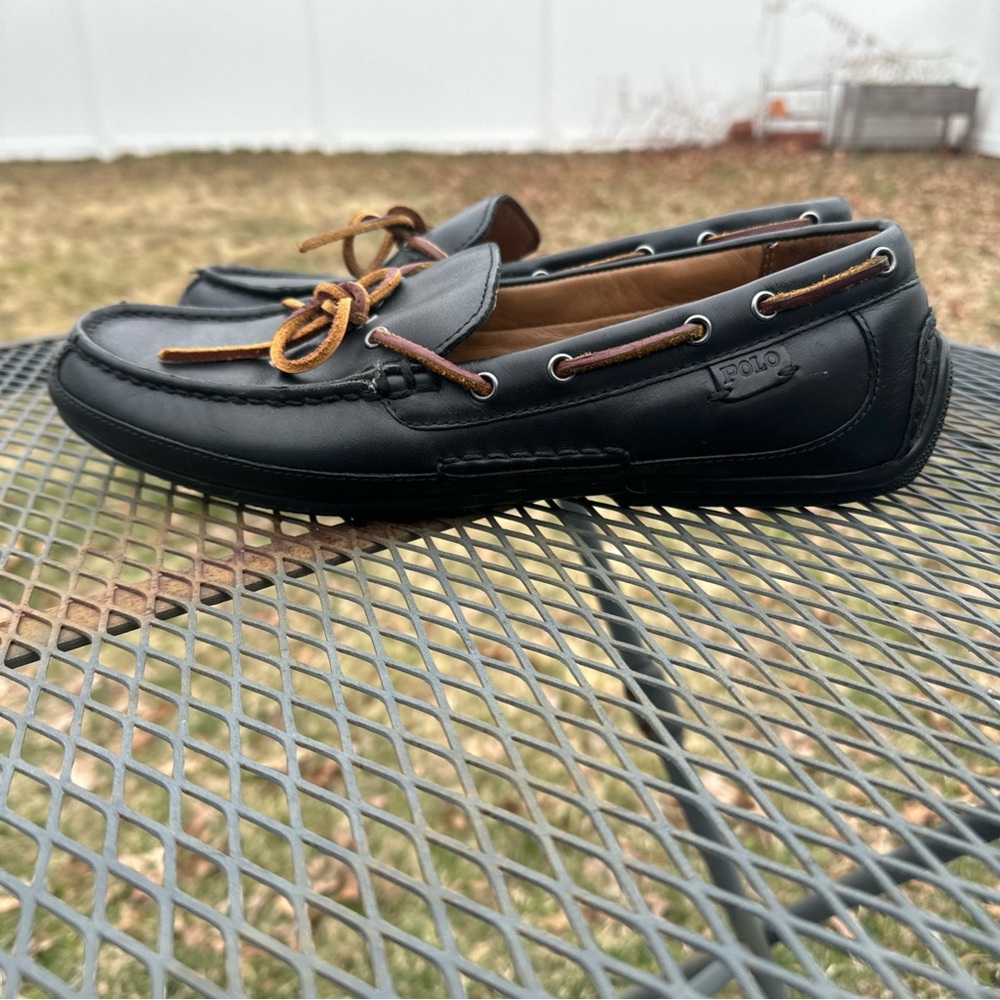 Polo Ralph Lauren Roberts Driver Loafer Mens 10.5 Black Leather Slip On Moccasin